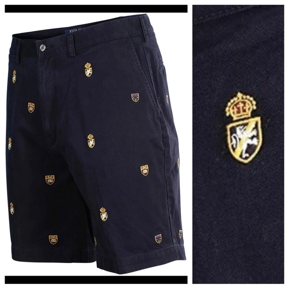 Polo by Ralph Lauren Blue Flat Front Shorts crest Embroidery 3598 - Picture 1 of 8